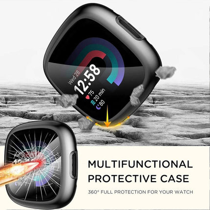 Black Fitbit Versa 3 / Sense  Case Cover Screen Protector Full Coverage Watch