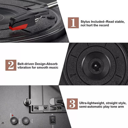 Retro Briefcase Vinyl Record Player Suitcase 3 Speed Turntable Stereo Best Gift