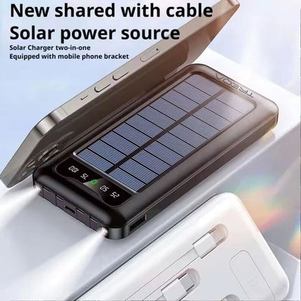 Black 10000mAh Power Bank Portable Charger Built-in Cables LED Display Powerbank Solar
