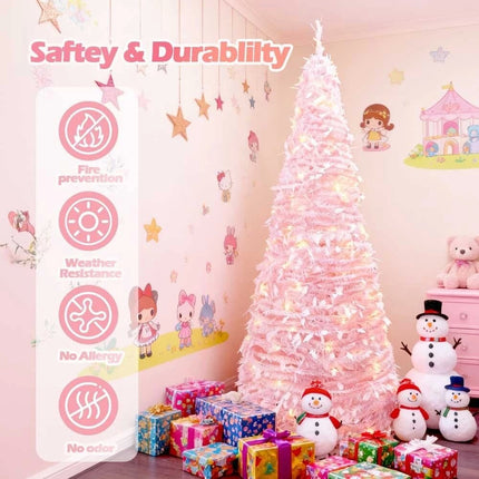 Pre-Decorated Pink Christmas Tree Foldable Holiday Decoration LED lights Xmas