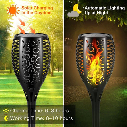 4 Pcs Outdoor Solar Flame Lights Fire LED Torch Garden Halloween Decorations Light