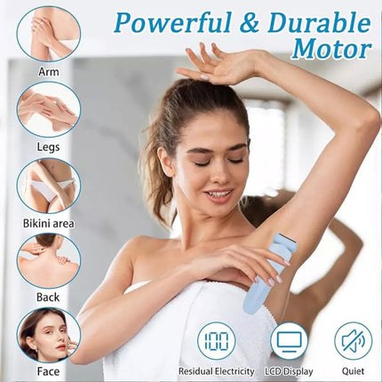 Blue Cordless Womens Electric Shaver Razor - 2-in-1 Gentle & Efficient Hair Trimmer
