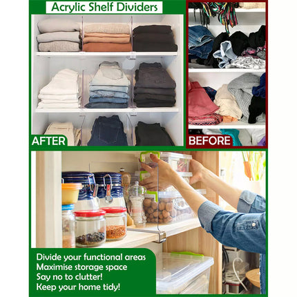 4Pcs Clear Acrylic Closet Shelf Bookcase Divider Baffle Separator Panel