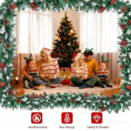 270cm Christmas Garland Artificial Xmas Wreath Tree Decor with Pine and Berries