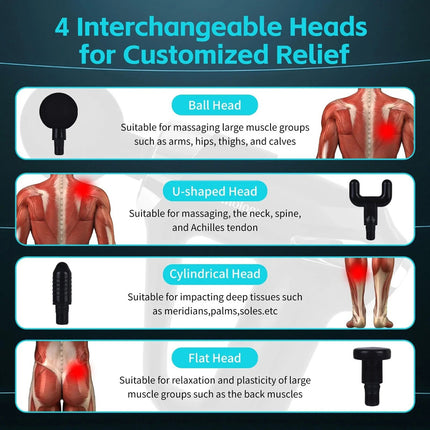 Massage Gun 4 Heads 6 Speeds Vibration Massager Muscle Tissue Percussion Relief
