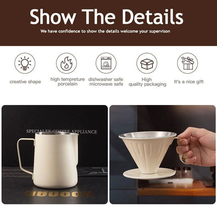Pour Over Coffee Maker Gift Set Manual Grinder Portable Kettle Hand Bean Filter
