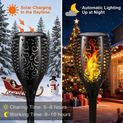 2 Pcs Outdoor Solar Flame Lights Fire LED Torch Garden Christmas Decorations Light