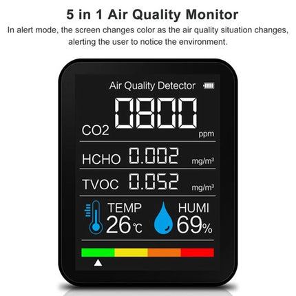 Black Portable CO2 Meter Home TVOC Air Quality Detector Temperature Humidity Monitor