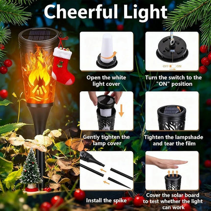 2Pcs Christmas Decoration Outdoor Solar Lights Torch Light Flickering Flame Pathway
