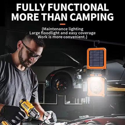 37300mAh Solar Charging Camping Fan with LED light Rechargeable Battery Lantern