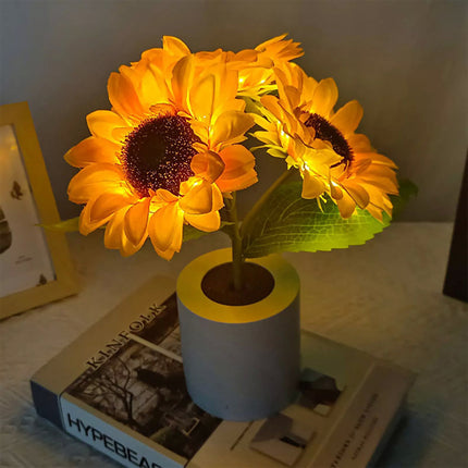 3 Head LED Sunflower Night Light Home Decorative Flower Lamp Rechargeable Bedside Light