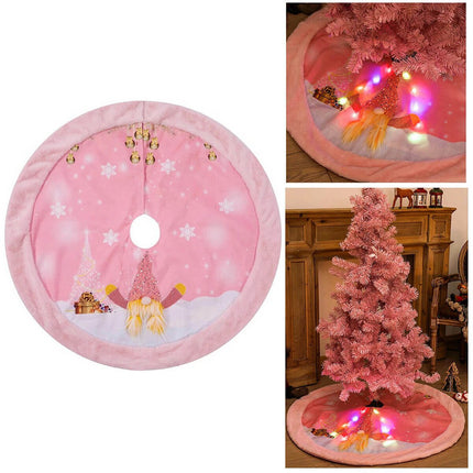108cm Christmas Pink Felt Cloth LED Light Up Tree Skirt Blanket Party Decoration