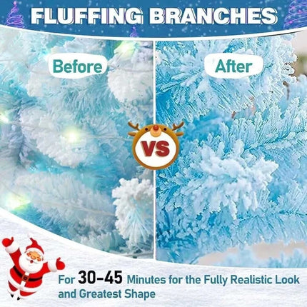 2.1m/1.8m/1.5m Flocked Christmas Tree Xmas Trees Decorations Blue With LED Light