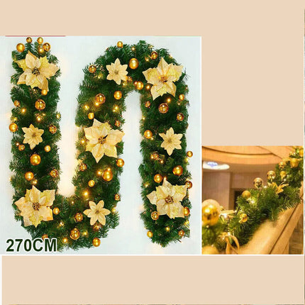 Christmas Garland Artificial Wreath with LED Lights Stairs Home RattanF