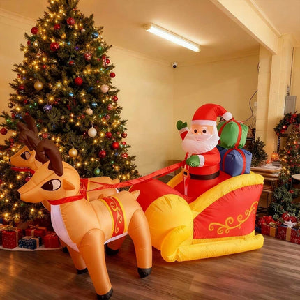 Christmas Inflatables Santa Claus with Two Cute Reindeer LED Lights Outdoor