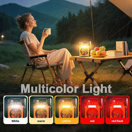 Solar Charging Camping Fan LED light Rechargeable Battery Lantern Power Bank
