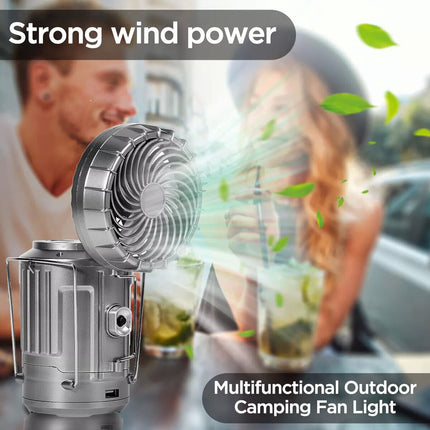 Portable Solar Camping Lantern with Fan USB Rechargeable Outdoor Tent LED Lights