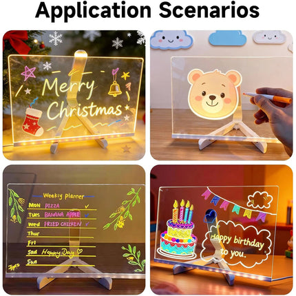 Illuminated Acrylic Message Board with Colorful LED Lights for Christmas Decor 30x20cm