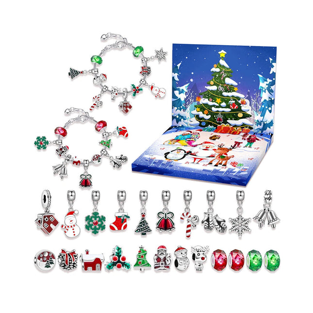 Christmas Advent Calendar Bracelet 24 Days Countdown Calendar DIY Charm Beads Blue
