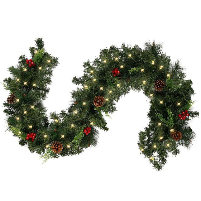 1.8M Christmas Garlands with Pinecones Red Berries Artificial Christmas Wreaths