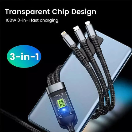 3 IN 1 Charging Cable Fast Charger USB Type C iPhone Samsung 100w Durable Braid