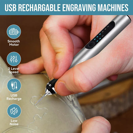 Set Electric Engraving Pen Cordless Carving Pen USB Micro Engraver with 37 Bits