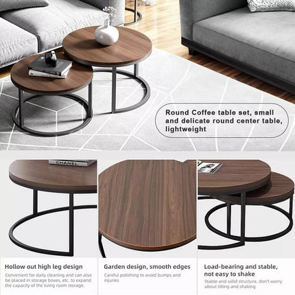 Set of 2 Round Wood Coffee Table Nesting Table End Sofa Bedside Side Furniture