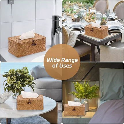 Handmade Rattan Woven Tissue Box Cover Wicker Napkin Paper Case Holder