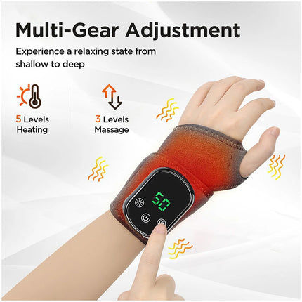 USB Rechargeable Heated Wrist Massager with Vibration Hand Brace for Pain Relief