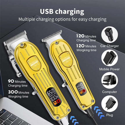 Battery Rechargeable Pro Hair Clipper Set Cordless Hair Trimmer With LED Display