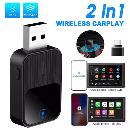 Wireless Carplay Adapter Android Auto USB Car Dongle 2 in 1 Mini Auto Navigation