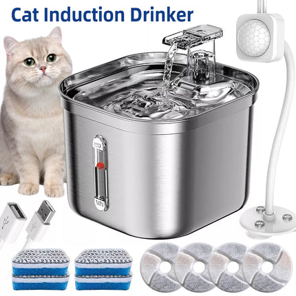 Electric Cat Water Fountain Pet Automatic Sensor Drinking Dispenser Filter Set