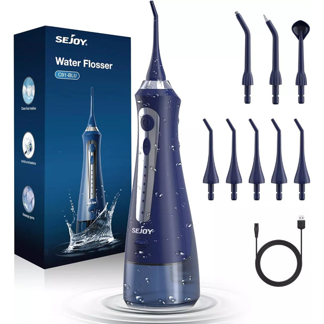 Cordless Water Flosser Dental Oral Irrigator Floss Pick Teeth Cleaner w/Jet Tips Blue