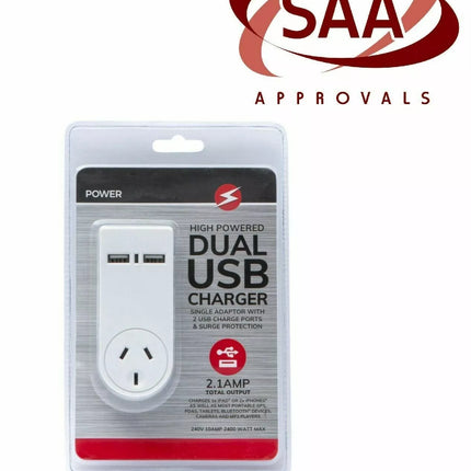 USB Charger w/ 2 Port AU 240V Surge Protected SAA Wall Mounted Iphone Power
