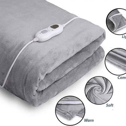 Double-side Flannel Heated Electric Throw Rug Blanket Fast Heating Warm Washable Grey