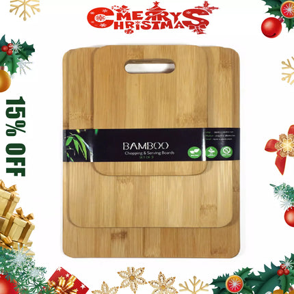 3pcs Bamboo Cutting Chopping Board Set Natural Kitchen Serving BPA Free Plate