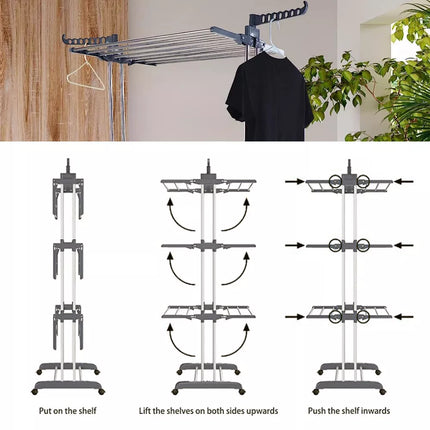 3 Tiers Foldable Garment Hanger Clothes Airer Drying Stand Laundry Support Horse