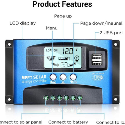 30A MPPT Solar Charge Controller LCD 12V/24V Lithium Battery Panel Regulator