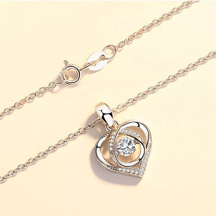 Crystal Silver Love Heart Necklace Chain Pendant Women Jewelry