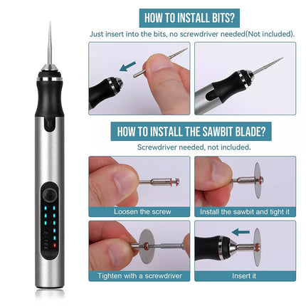 Set Electric Engraving Pen Cordless Carving Pen USB Micro Engraver with 37 Bits