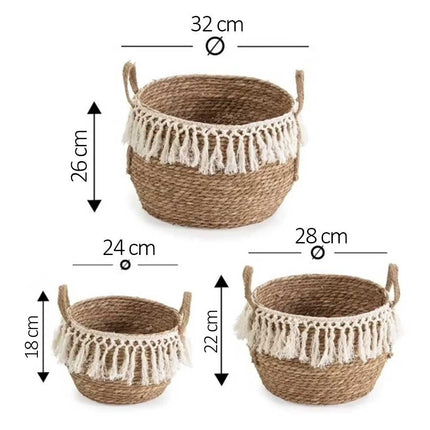 3 Piece Storage Basket Braided Changing Table Organiser Bathroom Kitchen Laundry