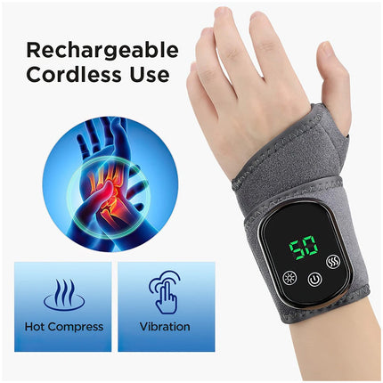 USB Rechargeable Heated Wrist Massager with Vibration Hand Brace for Pain Relief