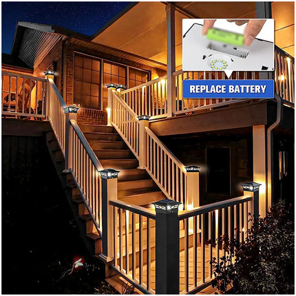 2x LED Solar Powered Deck Post Lights Garden Cap Square Landscape Fence Lamps