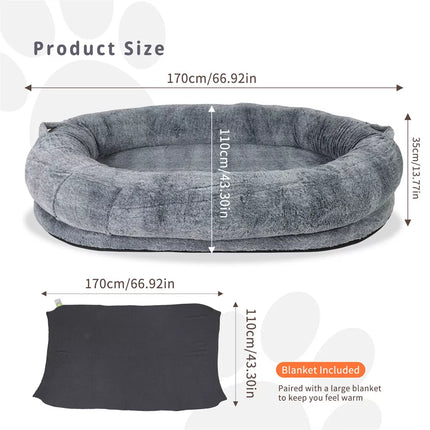 XXL Human-Sized Dog Bed Washable Orthopedic Pet Bed Bean Bag with Soft Blanket