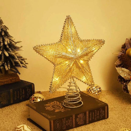 Gold Christmas Tree Topper Star Light Xmas Toppers Decorations Battery Operated