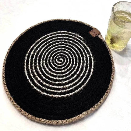 2X 25cm Black Coaster Round Thread Hand Woven Coffee Wine Tea Mat Non-slip Placemat Kitchen Au