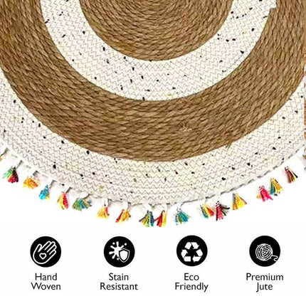 Round Jute and Cotton Rug and Hand braided Jute Carpet Floor Mat Brown and White