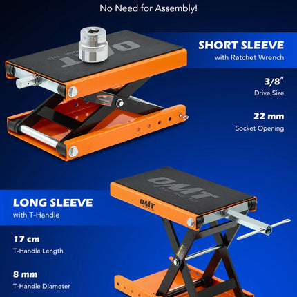 1100 lb Motorcycle Lift Jack Scissor Jack Stand w/ T Handle Wide Deck Orange