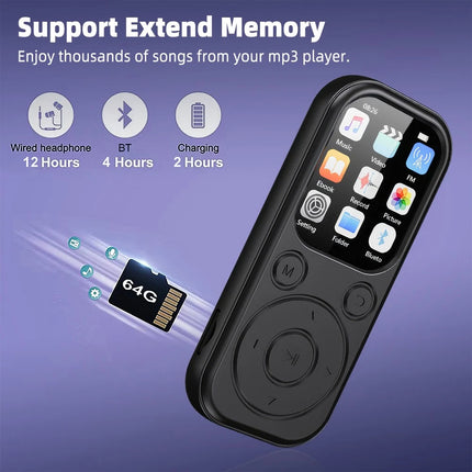 2" Color Screen MP3 Bluetooth Music Player with Speaker FM Radio Voice Recorder