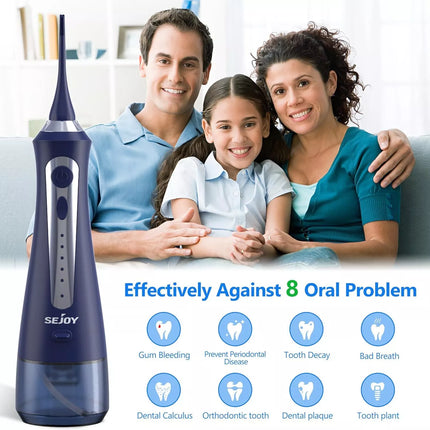 Cordless Water Flosser Dental Oral Irrigator Floss Pick Teeth Cleaner w/Jet Tips Blue